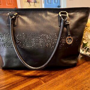 NEW Audrey Brooke Genuine Leather Laser Cut Large Tote Bag Shoulder Bag in Black